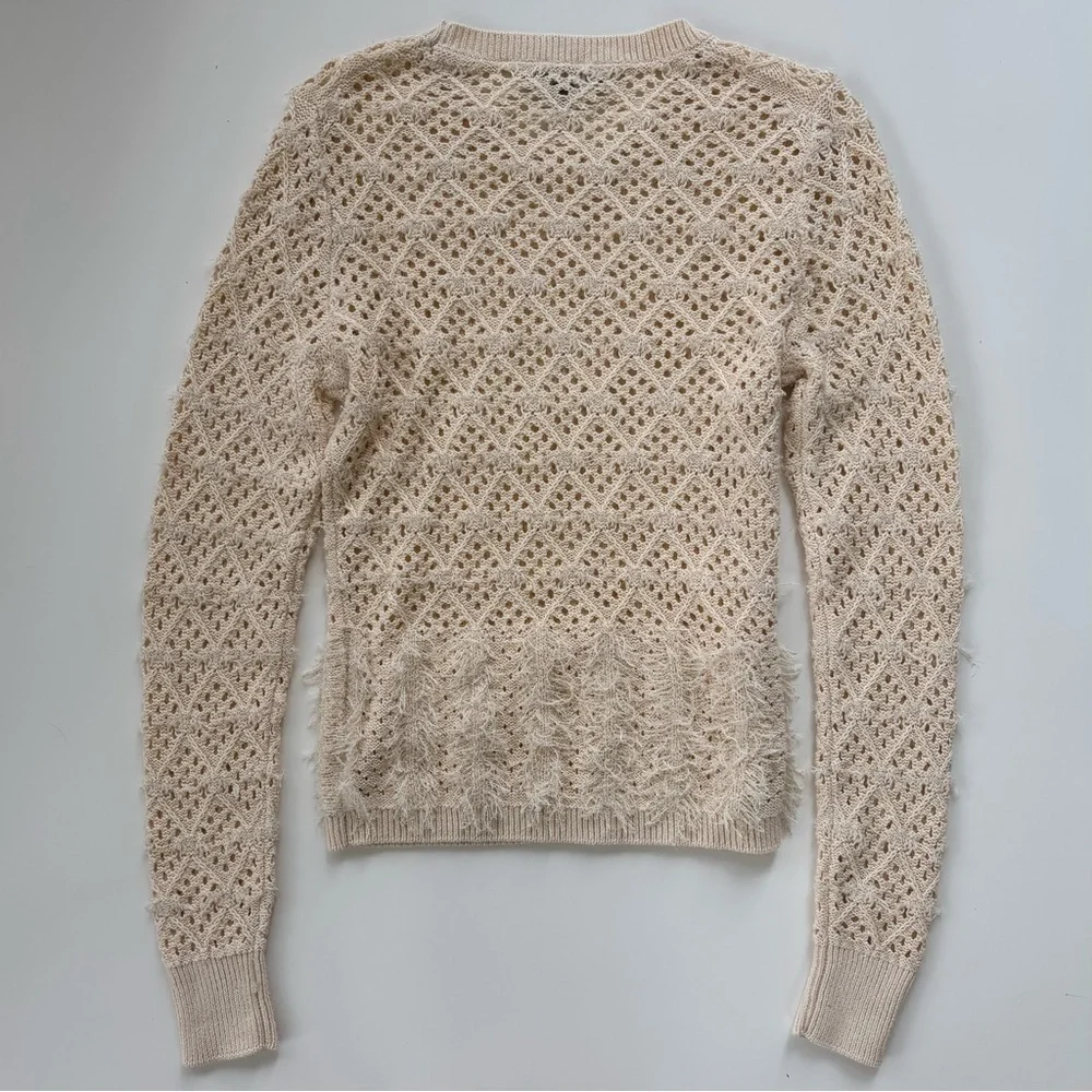J.Crew Women's Cream Pointelle Crewneck Sweater with Fringe Size XS, NWOT